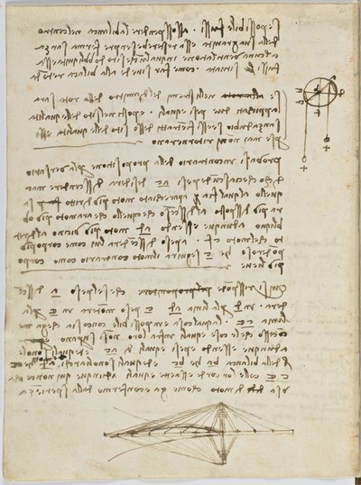 Vogelvluchtcode, c. 1505-06, papieren manuscript, cc. 18, blad 2 verso door Leonardo da Vinci